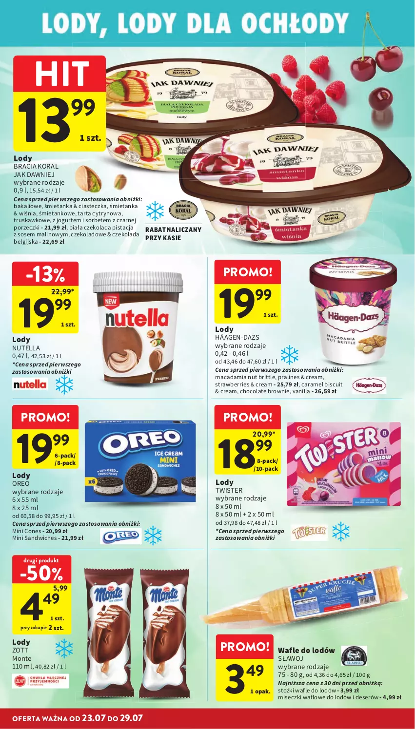 Gazetka promocyjna Intermarche - Gazetka promocyjna - ważna 23.07 do 29.07.2026 - strona 22 - produkty: Brit, Brownie, Czekolada, Deser, Jogurt, LG, Lody, Monte, Nutella, Oreo, Por, Ser, Sos, Tarta, Wafle, Wafle do lodów, Zott