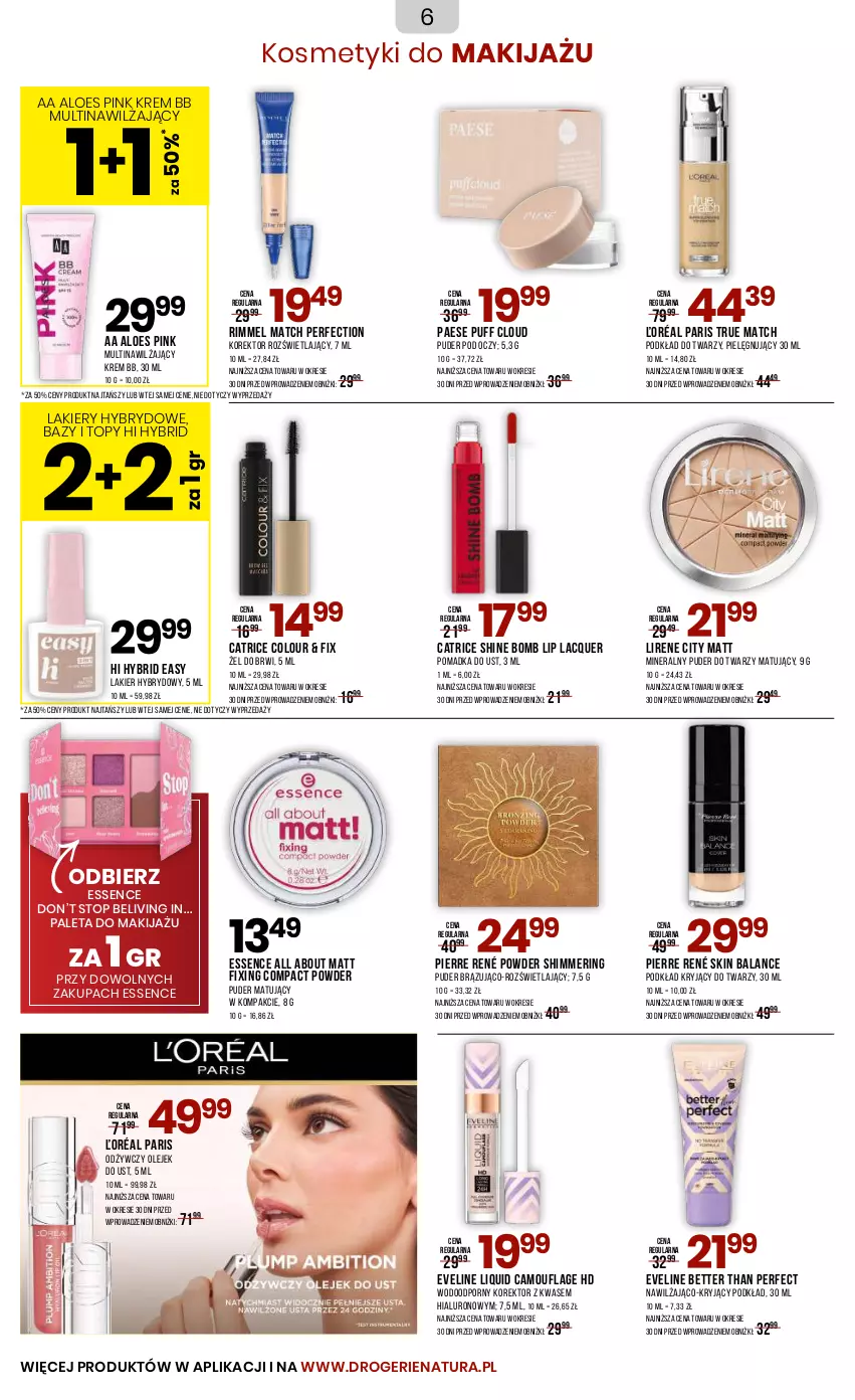 Gazetka promocyjna Drogerie Natura - Gazetka Drogerie Natura - ważna 06.05 do 22.05.2025 - strona 6 - produkty: Catrice, Eveline, Krem bb, Lakier, Lakier hybrydowy, Lirene, Makijaż, Olej, PAESE, Paleta, Pierre René, Podkład, Podkład do twarzy, Por, Puder, Puder do twarzy, Puf, Top