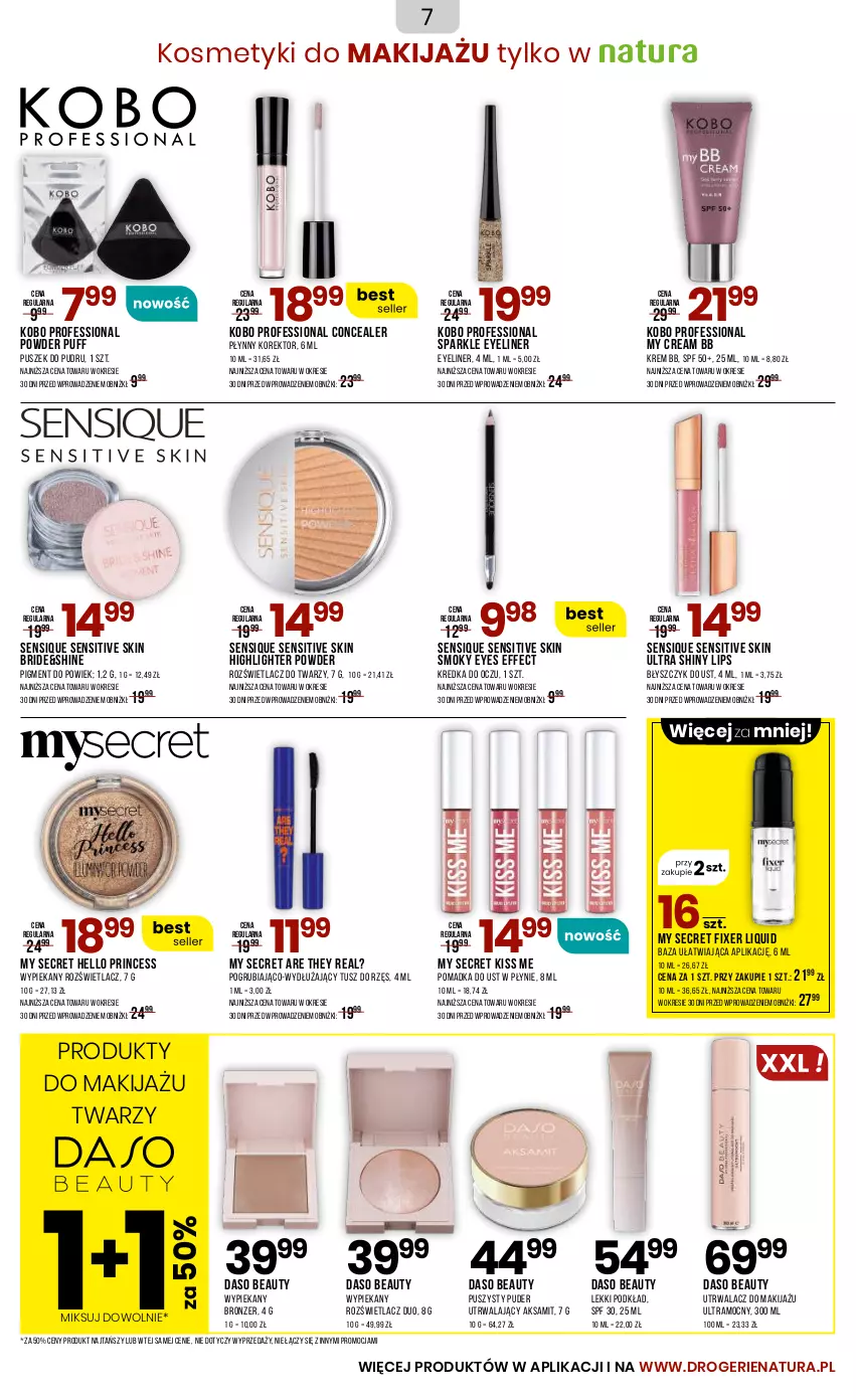 Gazetka promocyjna Drogerie Natura - Gazetka Drogerie Natura - ważna 06.05 do 22.05.2025 - strona 7 - produkty: Aksam, Błyszczyk do ust, Bronzer, KOBO, Kredka, Krem bb, Makijaż, Podkład, Produkty do makijażu, Puder, Puf, Rozświetlacz, Tusz