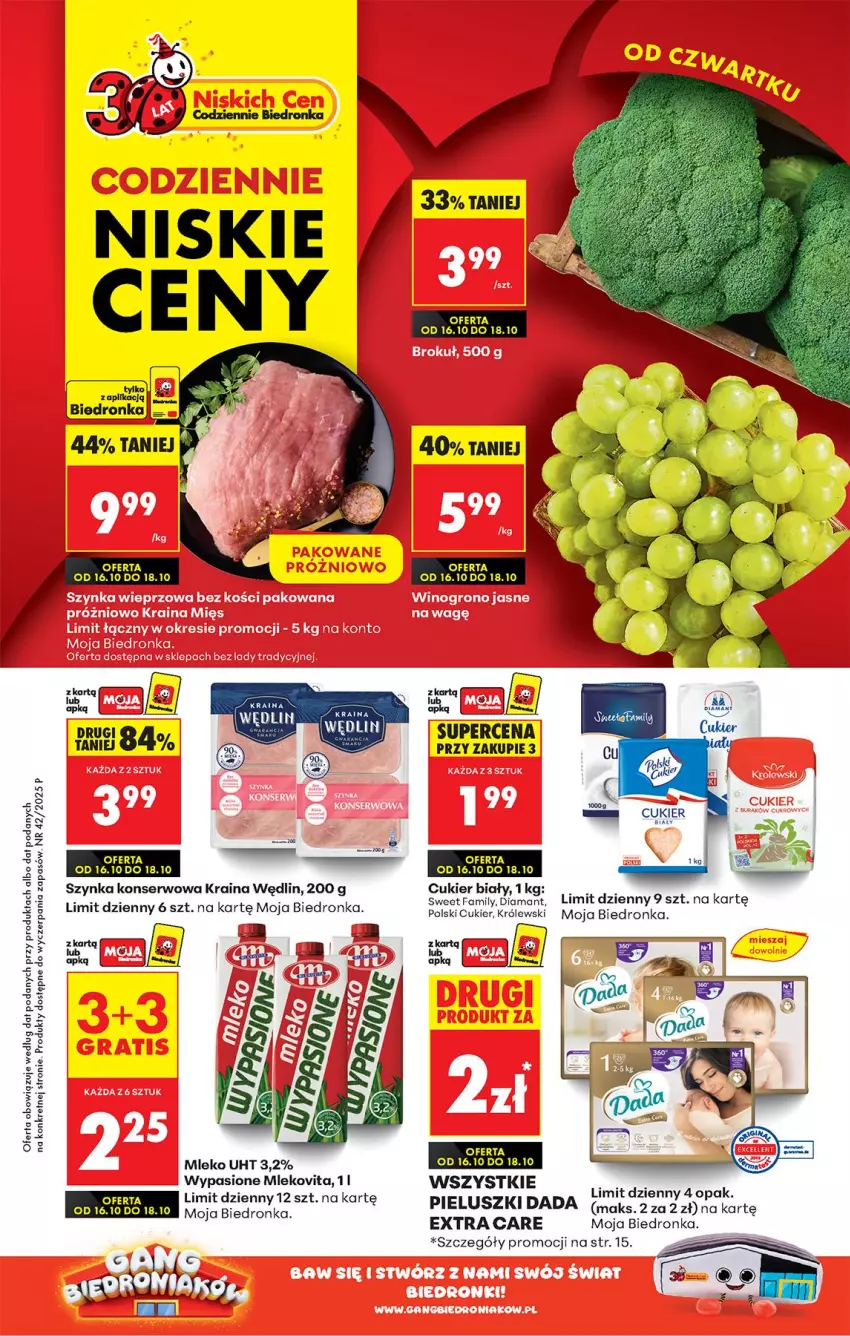 Gazetka promocyjna Biedronka - Od Czwartku - ważna 16.10 do 22.10.2025 - strona 1 - produkty: Cukier, Dada, Diamant, Fa, Kret, Królewski, Mleko, Mlekovita, Ser, Szynka, Szynka konserwowa