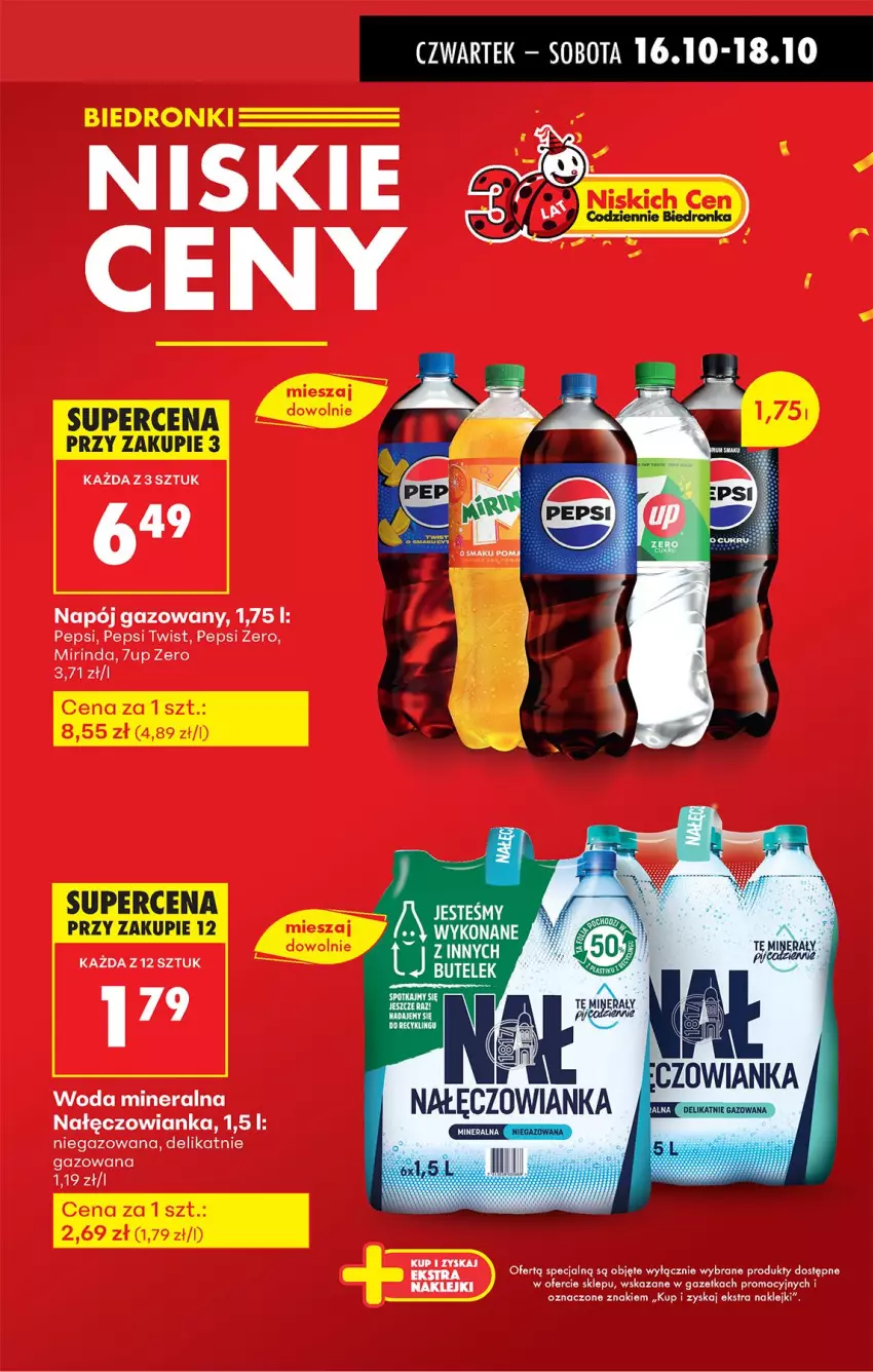 Gazetka promocyjna Biedronka - Od Czwartku - ważna 16.10 do 22.10.2025 - strona 11 - produkty: 7up, Mirinda, Nałęczowianka, Napój, Napój gazowany, Pepsi, Woda, Woda mineralna
