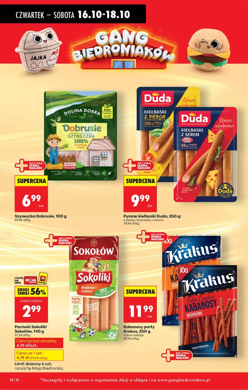 Gazetka promocyjna Biedronka - Od Czwartku - ważna 16.10 do 22.10.2025 - strona 40 - produkty: Duda, Kabanos, Krakus, Kurczak, Obrus, Parówki, Parówki sokoliki, Ser, Sok, Sokołów