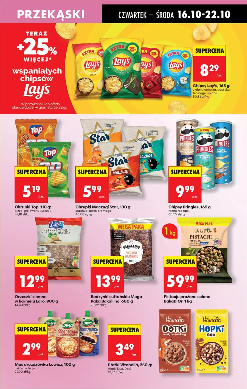 Gazetka promocyjna Biedronka - Od Czwartku - ważna 16.10 do 22.10.2025 - strona 55 - produkty: Chipsy, Chrupki, Drozdzówka, Grill, Ketchup, Kurczak, Mus, Orzeszki, Orzeszki ziemne, Papryka, Pistacje, Pizza, Pringles, Rodzynki, Top