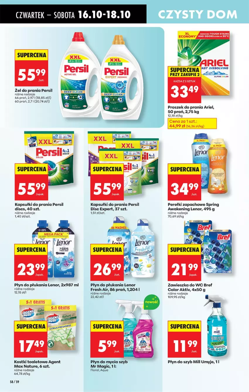 Gazetka promocyjna Biedronka - Od Czwartku - ważna 16.10 do 22.10.2025 - strona 70 - produkty: 7 Days, Ariel, Bref, Fa, Flora, Gra, Kapsułki do prania, Lenor, Perełki zapachowe, Persil, Płyn do mycia, Płyn do płukania, Płyn do szyb, Proszek do prania, Zawieszka do wc