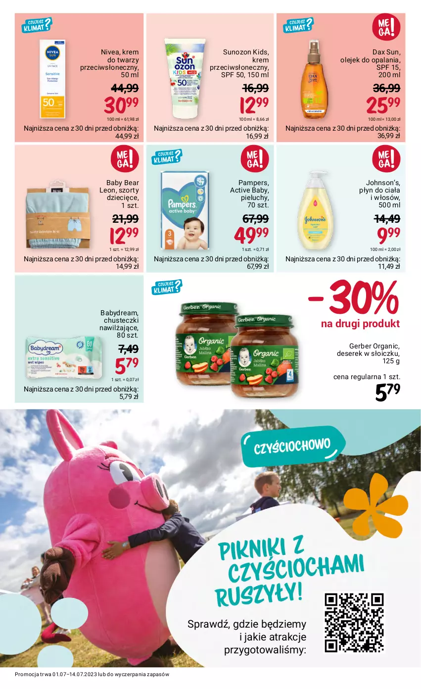 Gazetka promocyjna Rossmann - 1 lipca - ważna 01.07 do 14.07.2023 - strona 13 - produkty: Babydream, Chusteczki, DAX, Deser, Dzieci, Gerber, Krem do twarzy, Leon, Nivea, Olej, Pampers, Pieluchy, Ser, Serek, Szorty