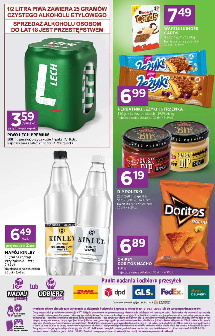 Gazetka promocyjna Stokrotka - Stokrotka Express - ważna 30.10 do 05.11.2025 - strona 6 - produkty: Chipsy, Herbatniki, Jeżyki, Jutrzenka, Kinder, Kokos, Lech Premium, O nas, Owoce, Papryka, Piwo, Premiere, Ser, Wagi, Warzywa