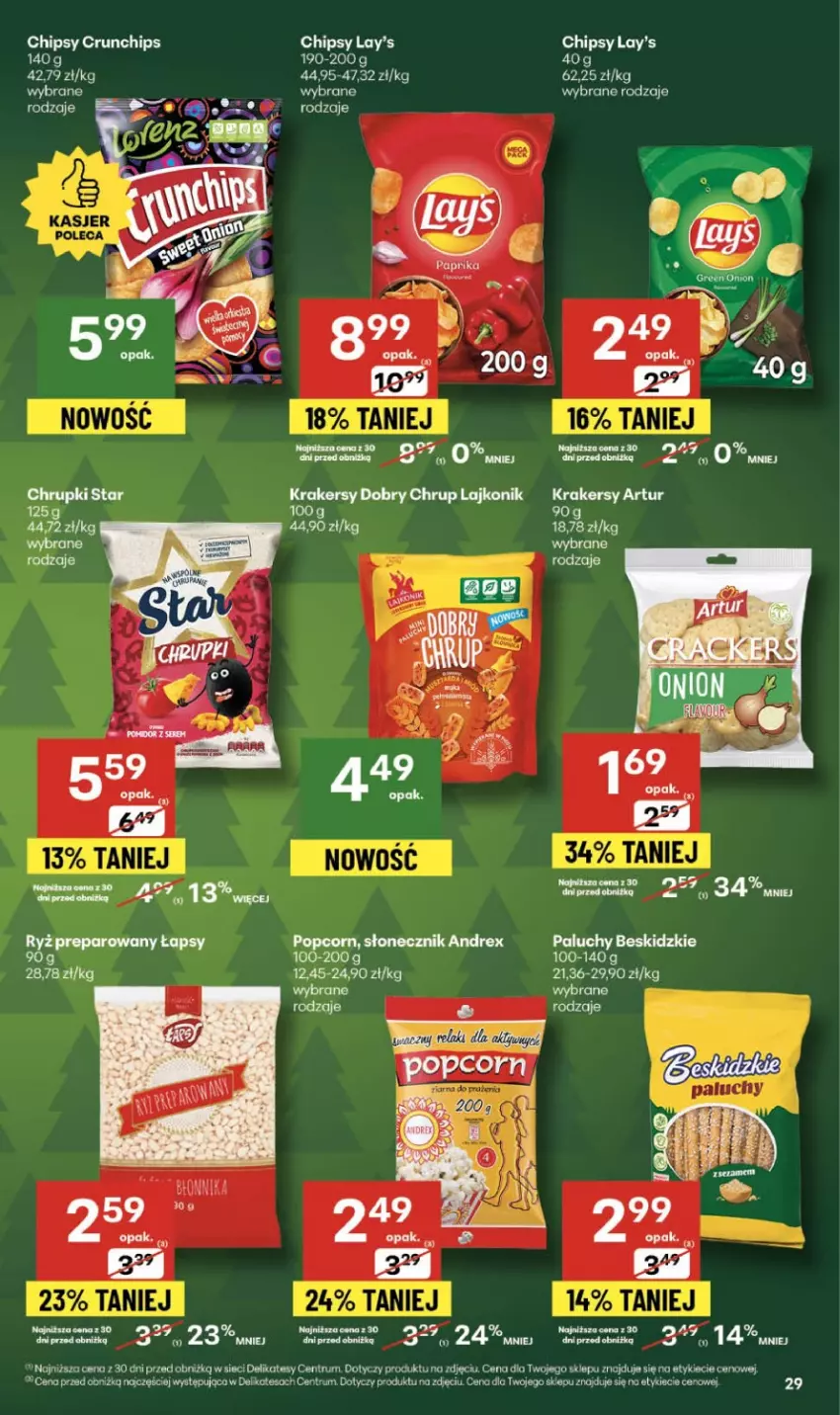 Gazetka promocyjna Delikatesy Centrum - Franczyza DC48 Czwartek - ważna 27.11 do 03.12.2025 - strona 29 - produkty: Artur, Beskidzki, Chipsy, Chrupki, Crunchips, Fa, Krakersy, Lajkonik, LG, Popcorn, Rum, Ryż