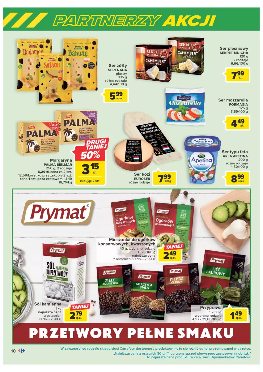 Gazetka promocyjna Carrefour - Gazetka Marki znane i lubiane - ważna 09.05 do 27.05.2023 - strona 10 - produkty: Feta, Gala, Kosz, Kret, Margaryna, Mozzarella, Palma, Por, PSB, Ser, Ser kozi, Ser pleśniowy, Sól, Ziele angielskie