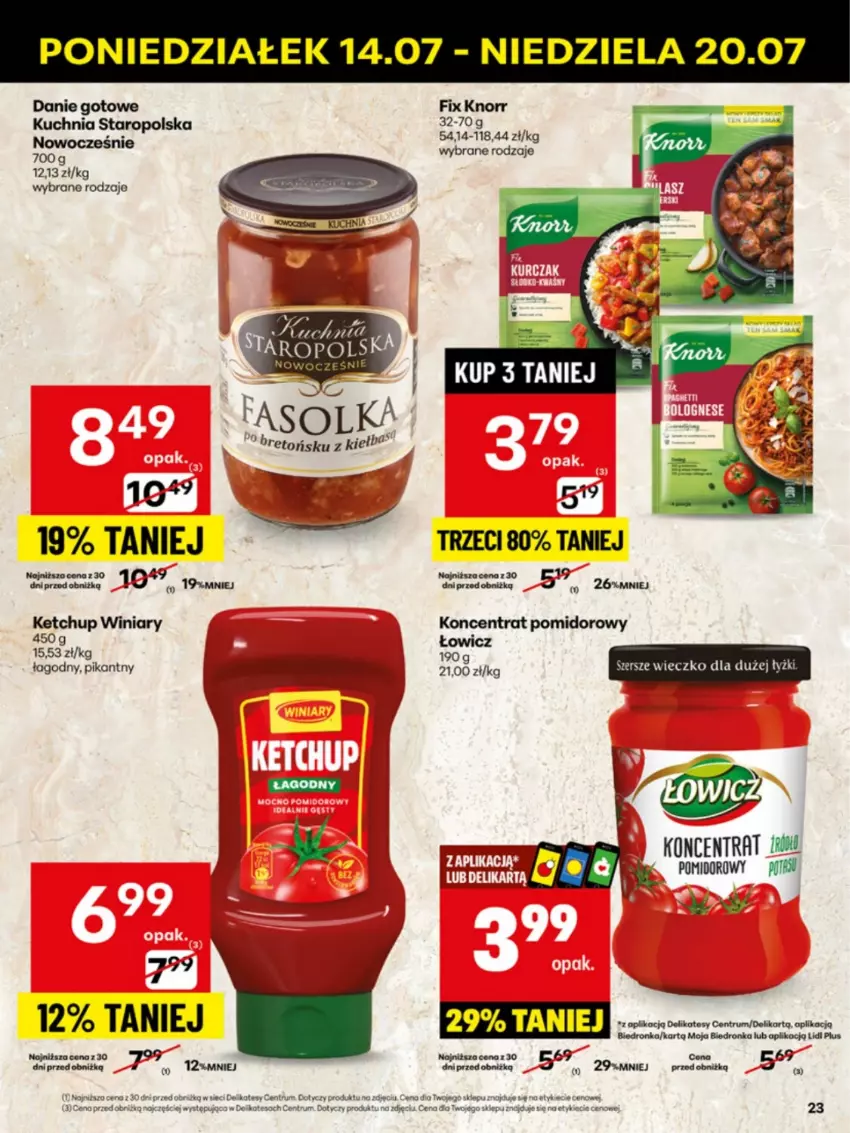 Gazetka promocyjna Delikatesy Centrum - Franczyza DC29 Poniedziałek - ważna 14.07 do 20.07.2025 - strona 23 - produkty: Danie gotowe, Fa, Ketchup, Koncentrat pomidorowy, Kuchnia, Kuchnia Staropolska, Rum, Winiary