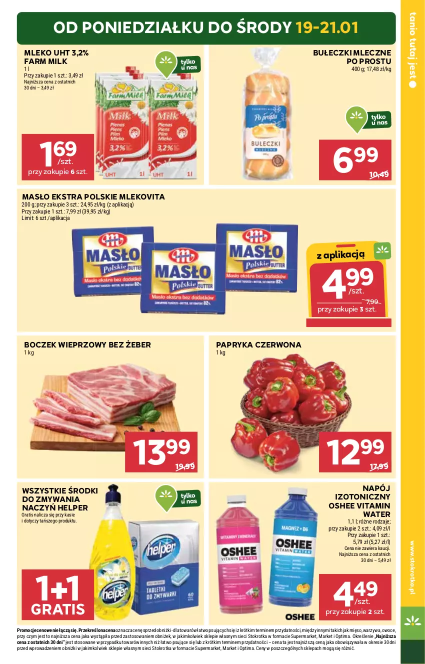 Gazetka promocyjna Stokrotka - Supermarket - ważna 15.01 do 21.01.2026 - strona 5 - produkty: Boczek, Boczek wieprzowy, Bułeczki, Bułeczki mleczne, Fa, Farm Milk, Gra, Masło, Mięso, Mleko, Mlekovita, Napój, Napój izotoniczny, Optima, Oshee, Owoce, Papryka, Papryka czerwona, Warzywa