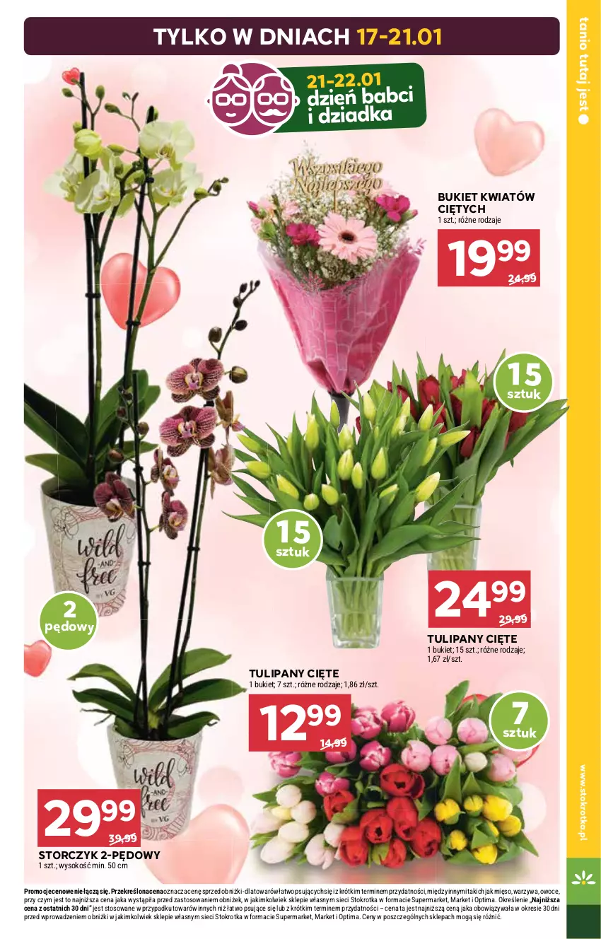 Gazetka promocyjna Stokrotka - Supermarket - ważna 15.01 do 21.01.2026 - strona 7 - produkty: Bukiet, Mięso, Optima, Owoce, Sok, Storczyk, Tulipan, Warzywa