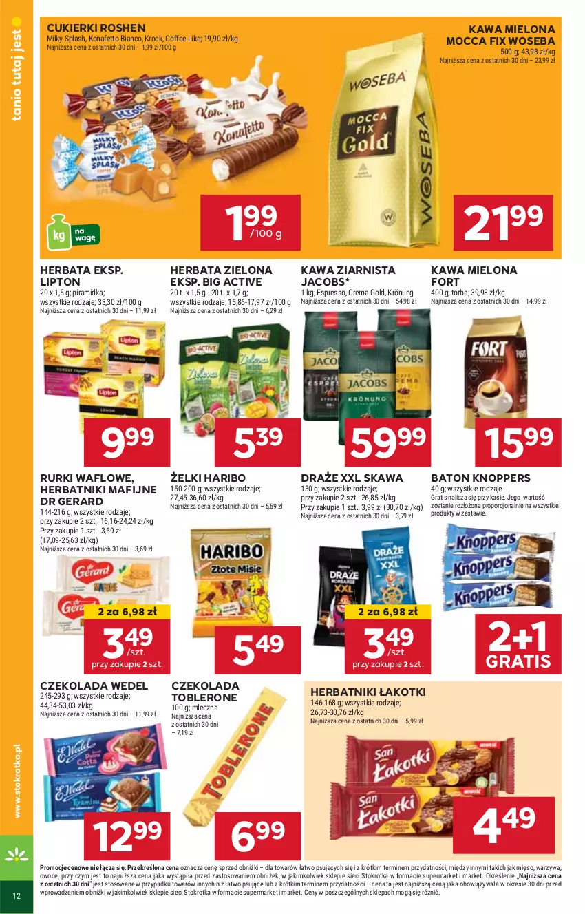 Gazetka promocyjna Stokrotka - Market Opole/Radom - ważna 23.01 do 29.01.2025 - strona 12 - produkty: Baton, Cukier, Cukierki, Czekolada, Dr Gerard, Gra, Haribo, Herbata, Herbatniki, Herbatniki Mafijne, HP, Jacobs, Kawa, Kawa mielona, Kawa ziarnista, Knoppers, Lipton, Rurki, Toblerone, Woseba