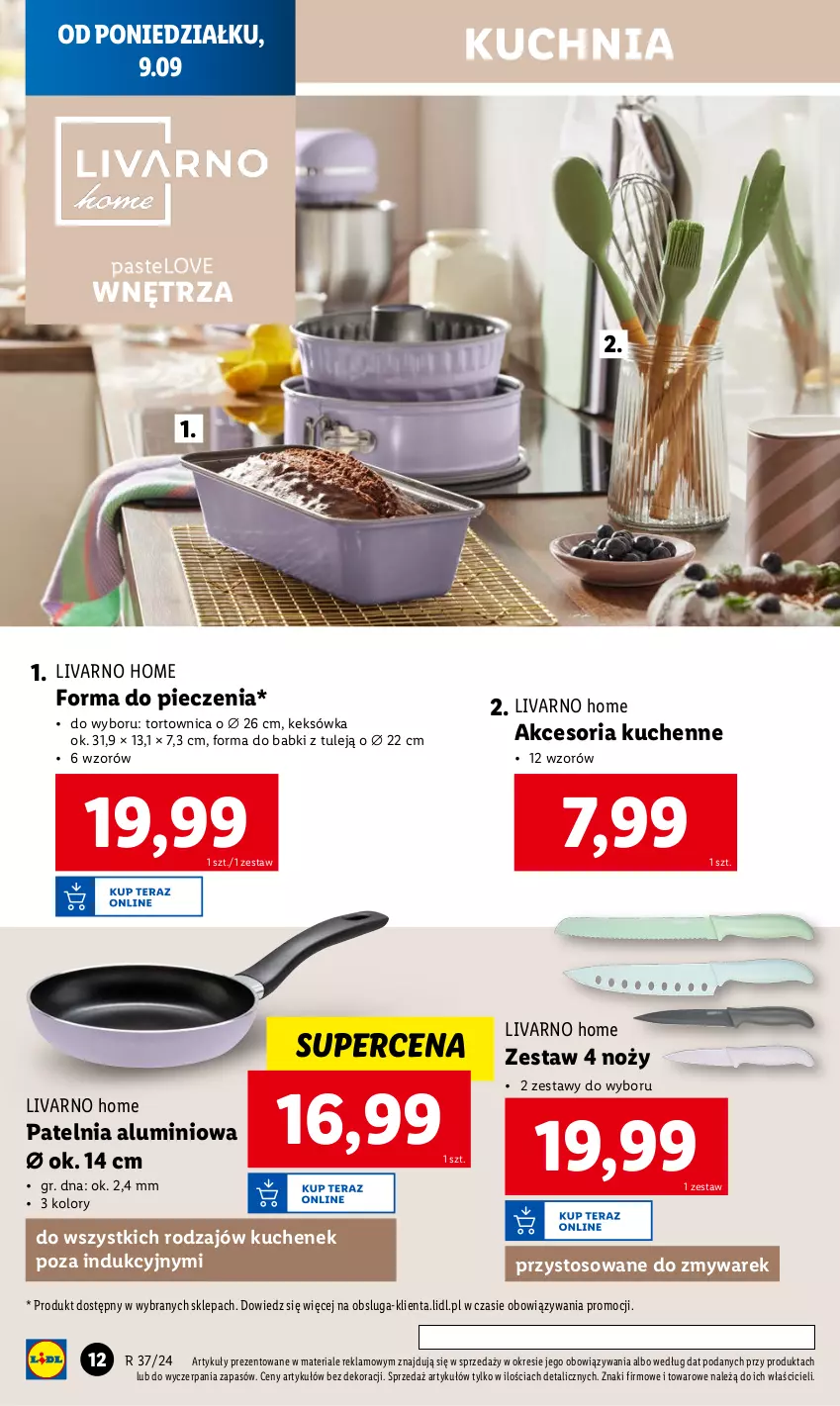 Gazetka promocyjna Lidl - GAZETKA - ważna 09.09 do 14.09.2024 - strona 14 - produkty: Forma do pieczenia, Ivar, Keksówka, Kuchnia, Noż, Patelnia, Piec, Tortownica