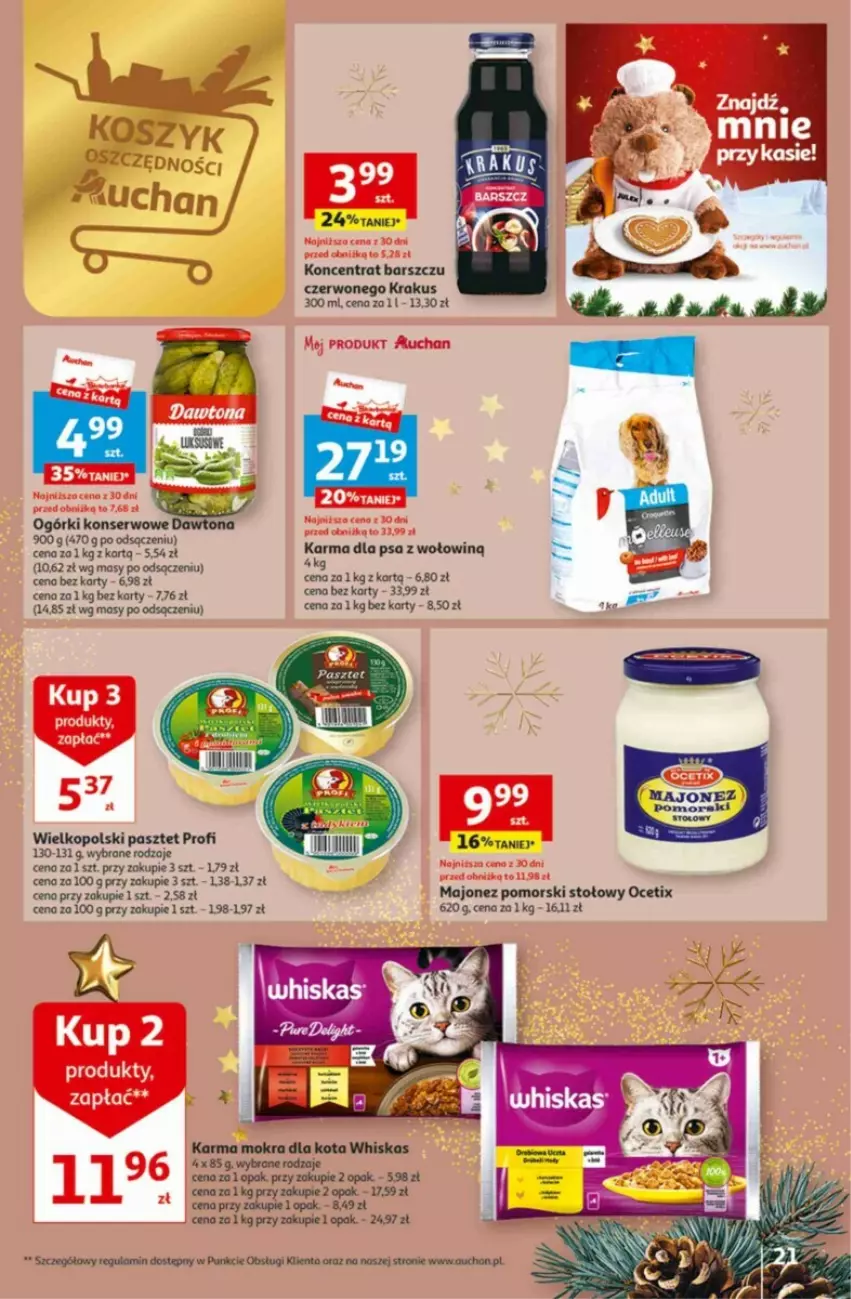 Gazetka promocyjna Auchan - ważna 16.11 do 22.11.2023 - strona 14 - produkty: Dawtona, Kosz, Krakus, Majonez, Ocet, Ogórki konserwowe, Pasztet, Ser, Whiskas
