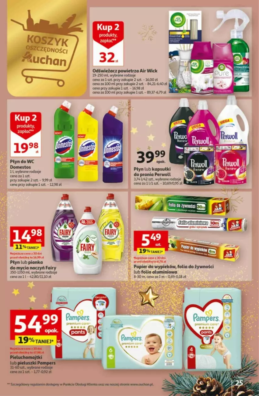 Gazetka promocyjna Auchan - ważna 16.11 do 22.11.2023 - strona 18 - produkty: Air Wick, Do mycia naczyń, Domestos, Fa, Fairy, Folia aluminiowa, Kapsułki do prania, Kosz, Odświeżacz powietrza, Pampers, Papier, Perwoll, Płyn do wc