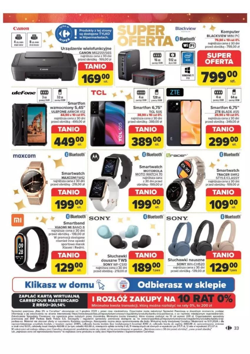 Gazetka promocyjna Carrefour - ważna 12.11 do 30.11.2024 - strona 27 - produkty: Acer, Canon, Gra, Komputer, Kosz, Lack, Motorola, Por, Słuchawki, Smartfon, Smartwatch, Sok, Sony, Sport, Top, Tran, Urządzenie wielofunkcyjne