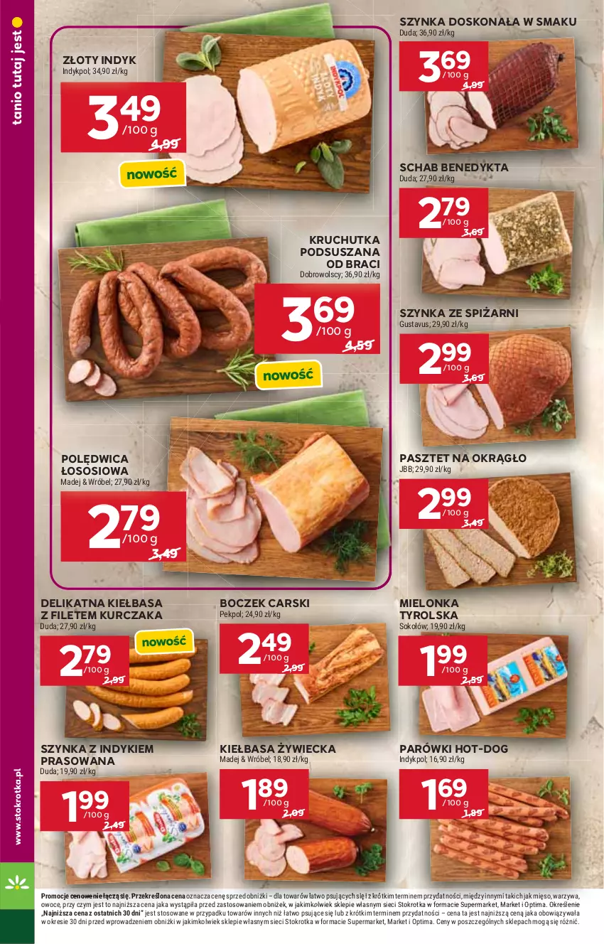Gazetka promocyjna Stokrotka - Market - ważna 01.10 do 07.10.2026 - strona 12 - produkty: Boczek, Cars, Duda, Kiełbasa, Kurczak, Mielonka tyrolska, Mięso, Optima, Owoce, Parówki, Pasztet, Pekpol, Polędwica, Schab Benedykta, Sok, Sokołów, Sos, Szynka, Warzywa