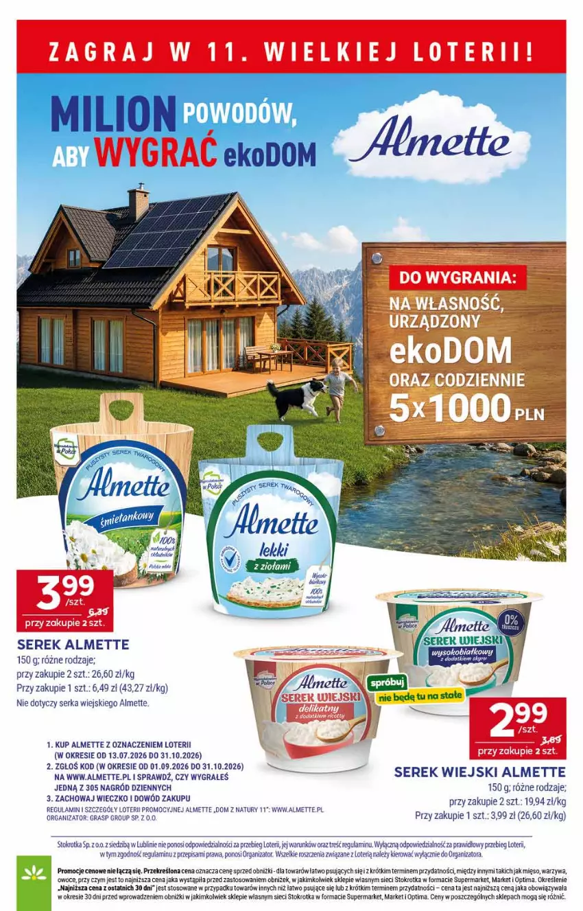 Gazetka promocyjna Stokrotka - Market - ważna 01.10 do 07.10.2026 - strona 14 - produkty: Almette, Gra, Mięso, Optima, Owoce, Ser, Serek, Serek wiejski, Sok, Warzywa