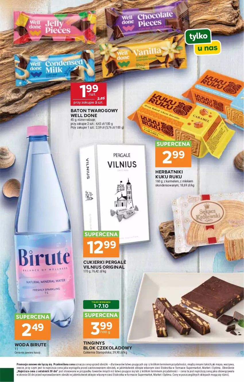Gazetka promocyjna Stokrotka - Market - ważna 01.10 do 07.10.2026 - strona 20 - produkty: Baton, Cukier, Cukierki, Gin, Herbatniki, Mięso, Optima, Owoce, Warzywa, Woda