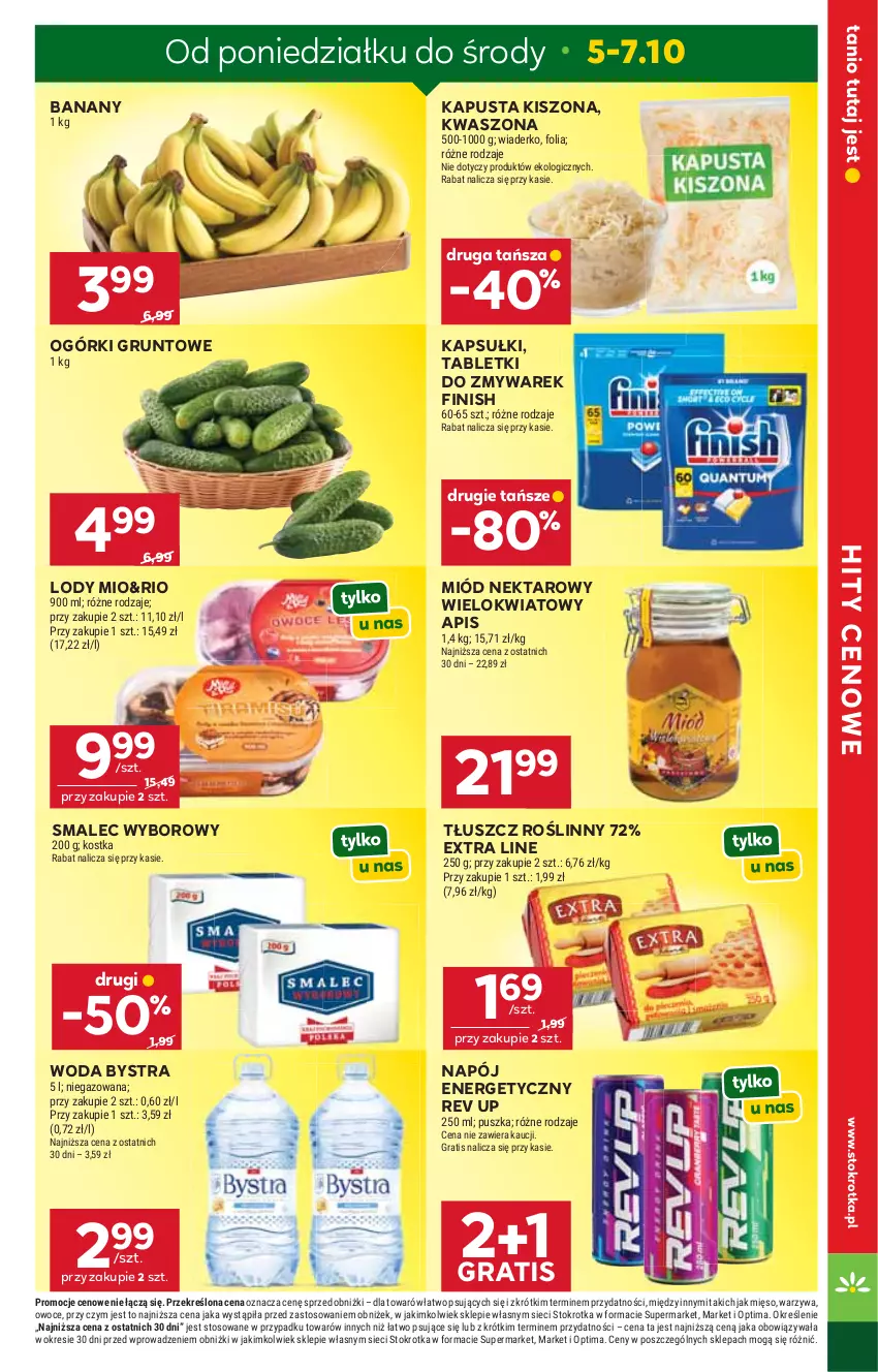 Gazetka promocyjna Stokrotka - Market - ważna 01.10 do 07.10.2026 - strona 5 - produkty: Banany, Finish, Gra, Grunt, Lody, Mięso, Miód, Napój, Napój energetyczny, Nektar, Optima, Owoce, Smalec, Tablet, Tłuszcz roślinny, Warzywa, Woda