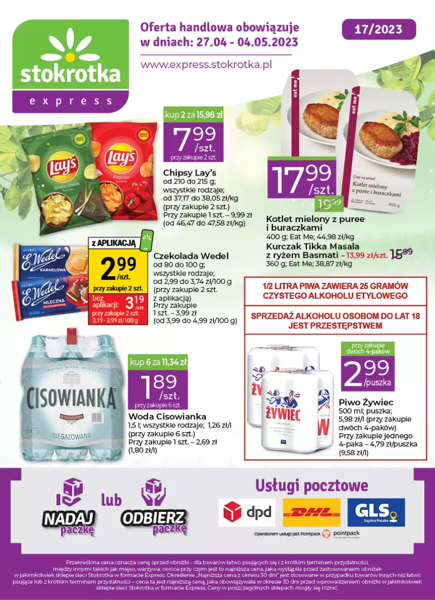 Gazetka promocyjna Stokrotka - Stokrotka Express - ważna 27.04 do 04.05.2023 - strona 1 - produkty: Chipsy, Czekolada, Gra, Kotlet, Kurczak, Piwa, Piwo, Pur, Ryż