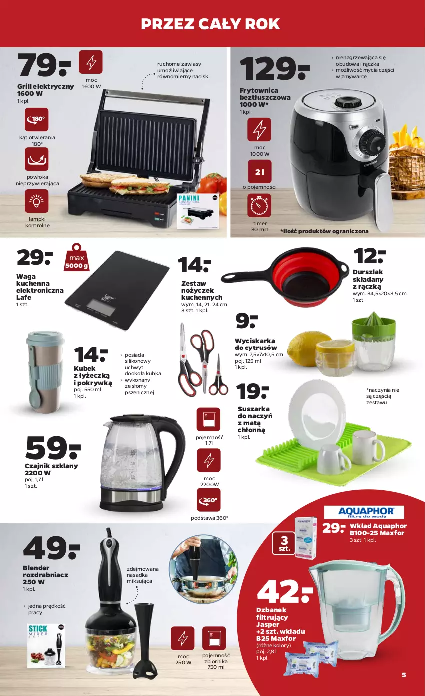 Gazetka promocyjna Netto - Majsterkowicze - ważna 11.01 do 16.01.2021 - strona 5 - produkty: Aquaphor, Blender, Czajnik, Durszlak, Dzbanek, Dzbanek filtrujący, Gra, Grill, Kubek, Noż, Rozdrabniacz, Suszarka, Suszarka do naczyń, Waga, Wyciskarka