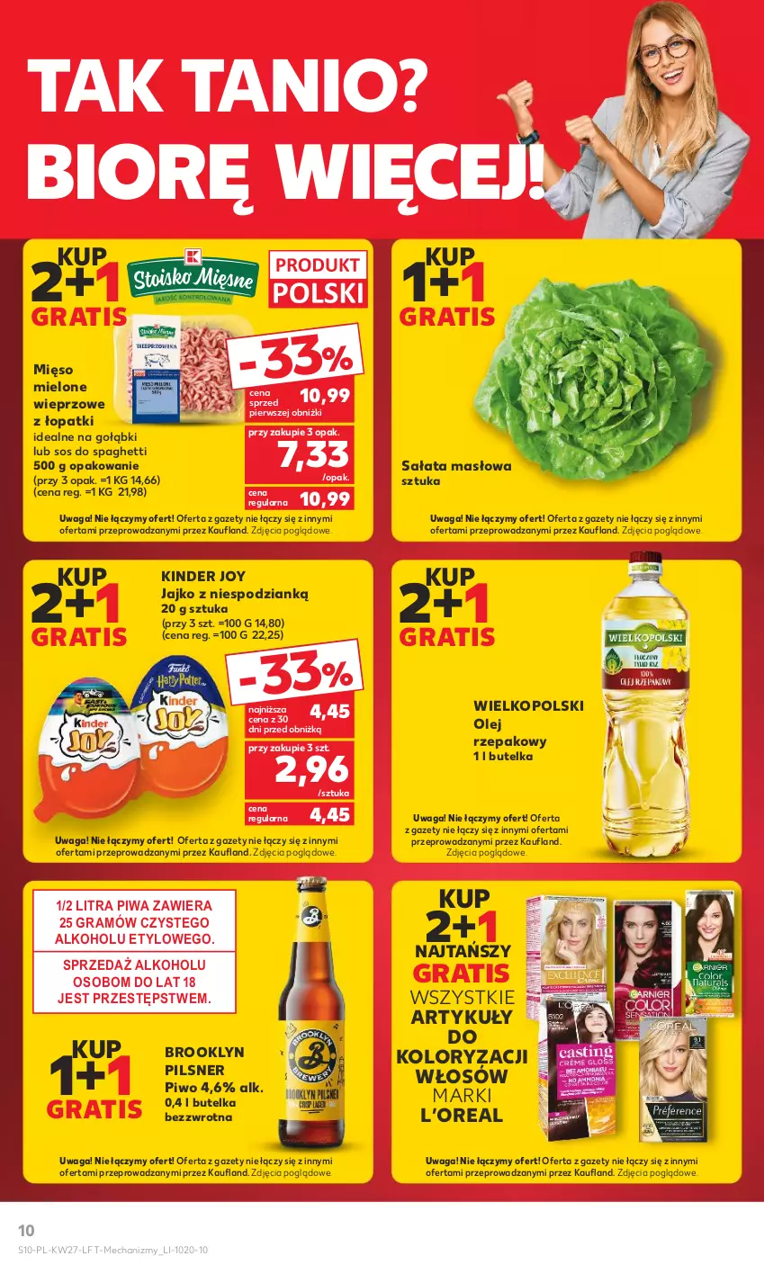 Gazetka promocyjna Kaufland - Gazetka tygodnia - ważna 06.07 do 12.07.2023 - strona 10 - produkty: Gra, Kinder, Masło, Mięso, Mięso mielone, Olej, Olej rzepakowy, Piwa, Piwo, Sałat, Sałata masłowa, Sos, Spaghetti, Waga