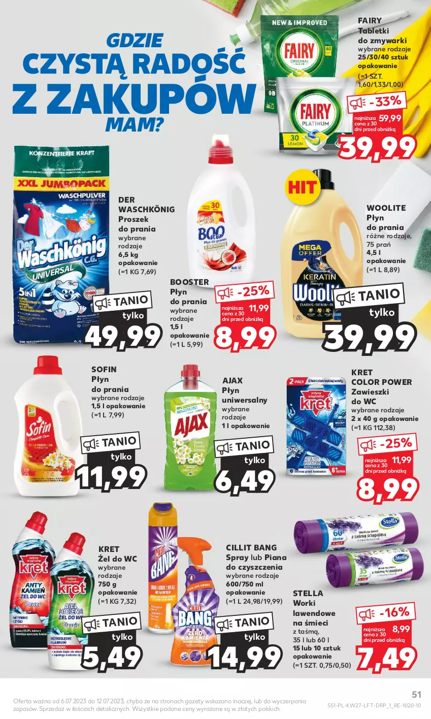 Gazetka promocyjna Kaufland - Gazetka tygodnia - ważna 06.07 do 12.07.2023 - strona 51 - produkty: Ajax, Booster, Cillit Bang, Fa, Fairy, König, Kret, Płyn do prania, Proszek do prania, Tablet, Tabletki do zmywarki, Woolite, Zawieszki, Zmywarki