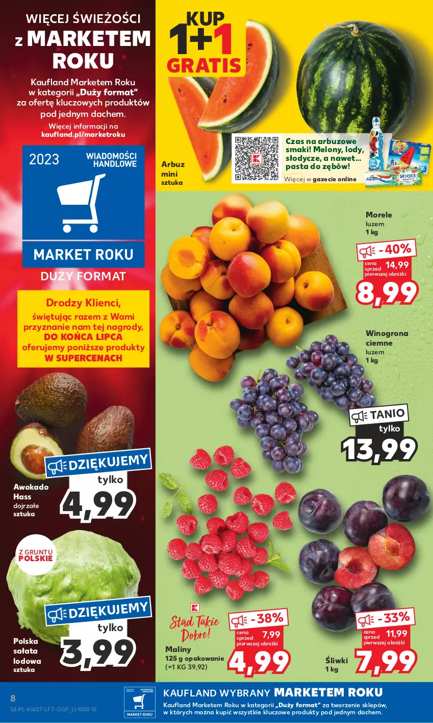 Gazetka promocyjna Kaufland - Gazetka tygodnia - ważna 06.07 do 12.07.2023 - strona 8 - produkty: Arbuz, Gra, Grunt, Lody, Maliny, Melon, Pasta do zębów, Sałat, Sałata lodowa, Wino, Winogrona