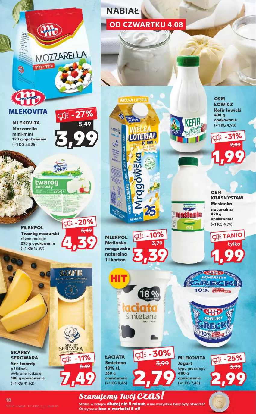 Gazetka promocyjna Kaufland - OFERTA TYGODNIA - ważna 04.08 do 10.08.2022 - strona 18 - produkty: Jogurt, Kefir, Maślanka, Mleko, Mlekovita, Mozzarella, Olej, Ser, Twaróg