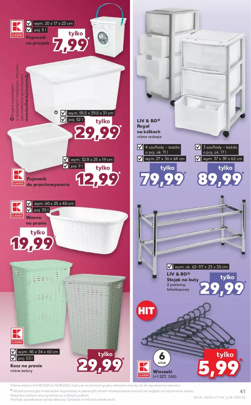 Gazetka promocyjna Kaufland - OFERTA TYGODNIA - ważna 04.08 do 10.08.2022 - strona 41 - produkty: Buty, Dres, Gra, Kosz, Pojemnik, Pojemnik do przechowywania, Regał, Stojak, Stojak na buty, Teleskop, Wanna, Wieszak