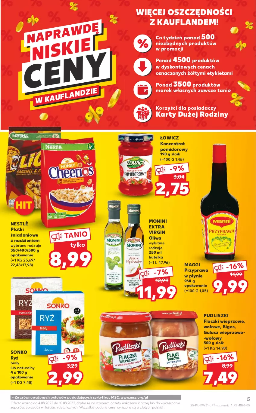 Gazetka promocyjna Kaufland - OFERTA TYGODNIA - ważna 04.08 do 10.08.2022 - strona 5 - produkty: Bigos, Danio, Gin, Koncentrat pomidorowy, Maggi, Monini, Nestlé, Oliwa, Przyprawa w płynie, Pudliszki, Ryż, Ryż biały, Sonko