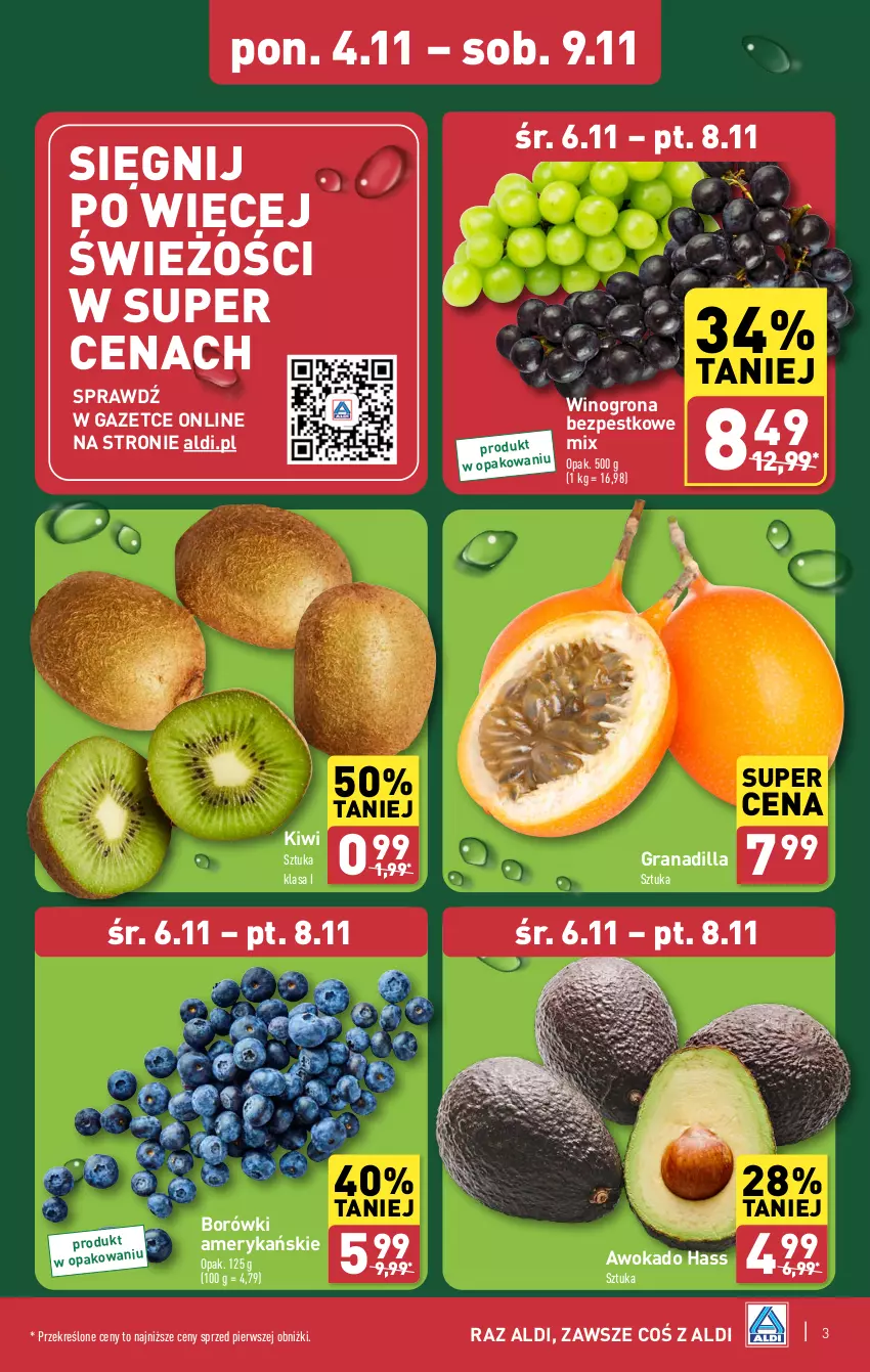 Gazetka promocyjna Aldi - Pełna oferta - ważna 04.11 do 09.11.2024 - strona 3 - produkty: Gra, Granadilla, Kiwi, Wino, Winogrona, Winogrona bezpestkowe