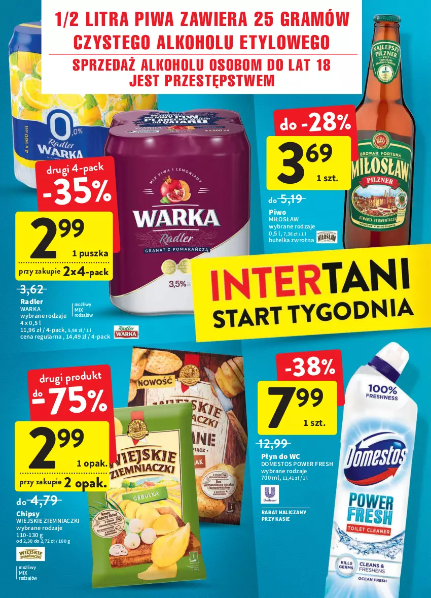 Gazetka promocyjna Intermarche - ważna 28.04 do 04.05.2022 - strona 38 - produkty: Chipsy, Domestos, Gra, Piwa, Piwo, Płyn do wc, Radler, Warka