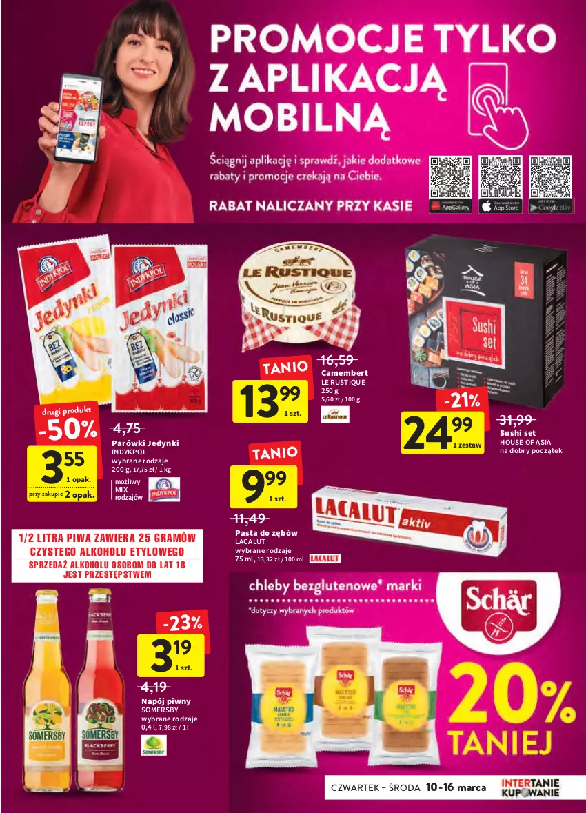 Gazetka promocyjna Intermarche - Świeżo i tanio - ważna 10.03 do 16.03.2022 - strona 31 - produkty: Camembert, Gra, House of Asia, Lacalut, Napój, Parówki, Pasta do zębów, Piwa, Rust, Somersby, Sushi