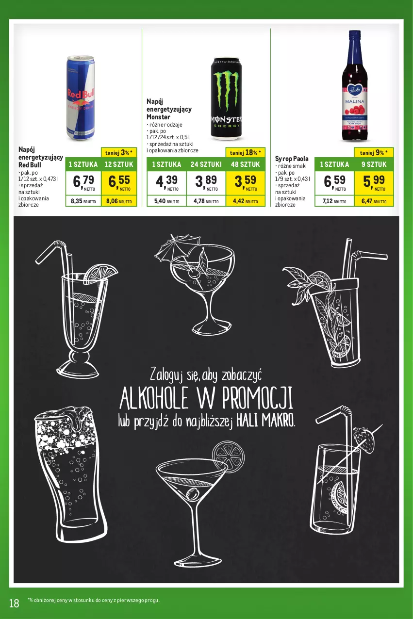 Gazetka promocyjna Makro - Kupujesz więcej płacisz mniej - ważna 31.10 do 27.11.2023 - strona 18 - produkty: Napój, Paola, Red Bull, Syrop