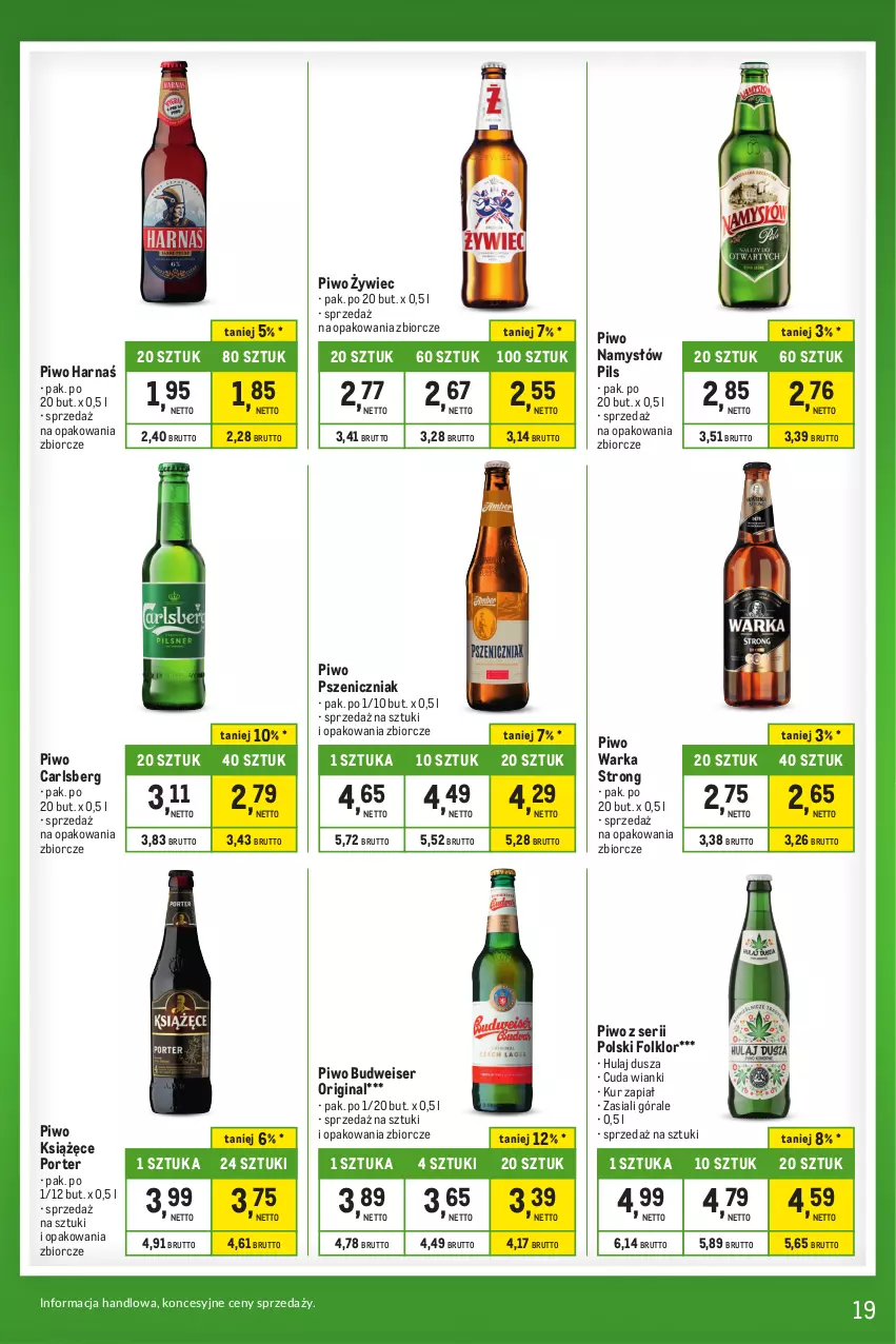 Gazetka promocyjna Makro - Kupujesz więcej płacisz mniej - ważna 31.10 do 27.11.2023 - strona 19 - produkty: Carlsberg, Gin, Harnaś, Książęce, Namysłów, Piwo, Por, Ser, Warka