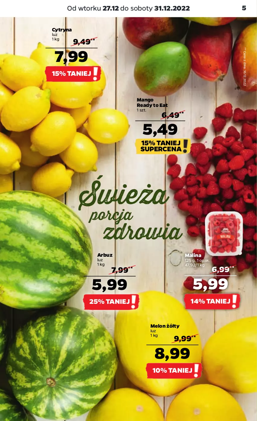 Gazetka promocyjna Netto - Artykuły spożywcze - ważna 27.12 do 31.12.2022 - strona 5 - produkty: Arbuz, Mango, Melon, Por