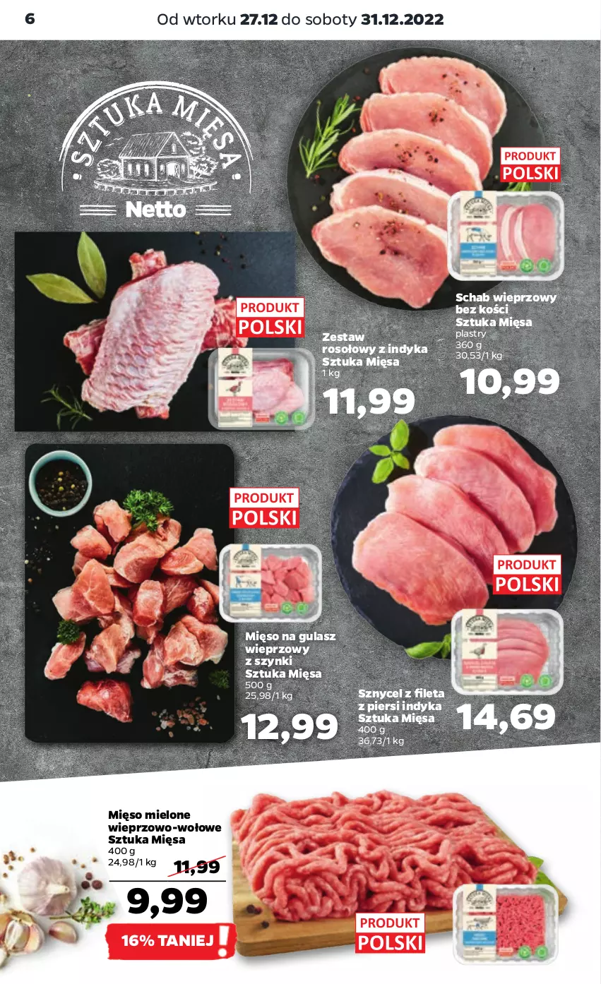 Gazetka promocyjna Netto - Artykuły spożywcze - ważna 27.12 do 31.12.2022 - strona 6 - produkty: Mięso, Mięso mielone, Mięso na gulasz, Schab wieprzowy