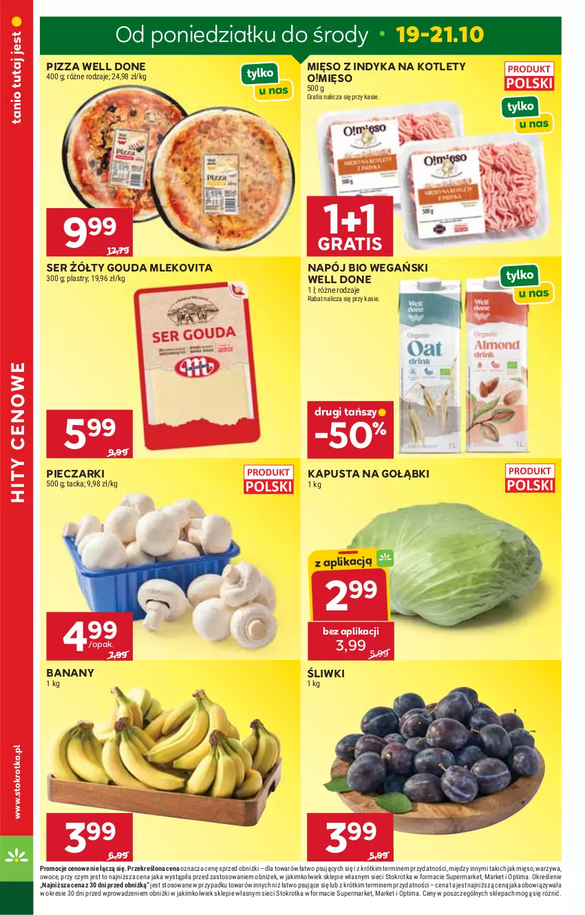 Gazetka promocyjna Stokrotka - Supermarket - ważna 15.10 do 21.10.2026 - strona 8 - produkty: Banany, Gouda, Gra, Kotlet, Mięso, Mięso z indyka, Mleko, Mlekovita, Napój, Optima, Owoce, Piec, Pizza, Ser, Warzywa