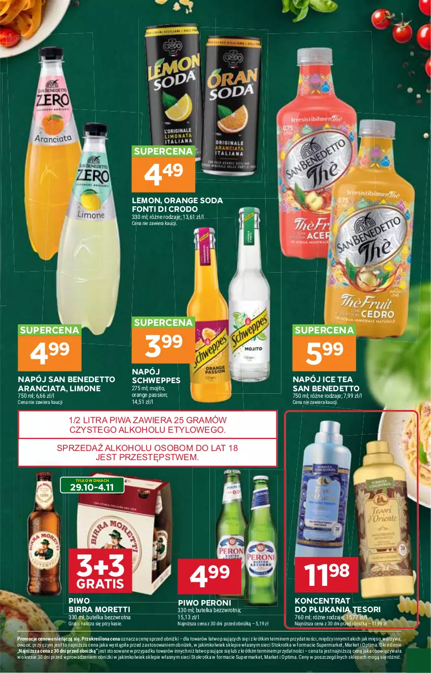 Gazetka promocyjna Stokrotka - Market - ważna 29.10 do 04.11.2026 - strona 32 - produkty: Gra, Ice tea, Mięso, Napój, Optima, Owoce, Piwa, Piwo, Schweppes, Warzywa