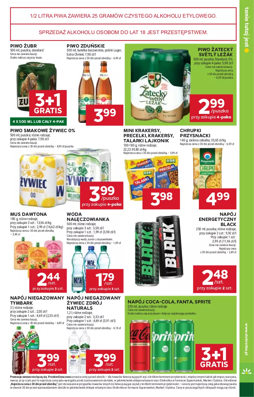 Gazetka promocyjna Stokrotka - Market - ważna 29.10 do 04.11.2026 - strona 34 - produkty: Chrupki, Coca-Cola, Dawtona, Dozownik, Fa, Fanta, Gra, Krakersy, Lack, Lajkonik, Mięso, Mus, Nałęczowianka, Napój, Napój energetyczny, Napój niegazowany, Optima, Owoce, Piwa, Piwo, Precelki, Przysnacki, Sprite, Tymbark, Warzywa, Woda