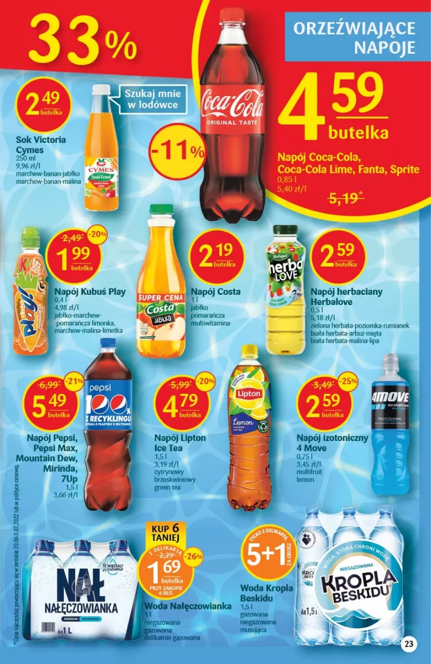 Gazetka promocyjna Delikatesy Centrum - Gazetka DC32 - ważna 18.08 do 24.08.2022 - strona 23 - produkty: Arbuz, Coca-Cola, Fa, Fanta, Herbata, Limonka, Lipton, Mięta, Mirinda, Nałęczowianka, Napój, Napój izotoniczny, Pepsi, Pepsi max, Rum, Sok, Sprite, Woda