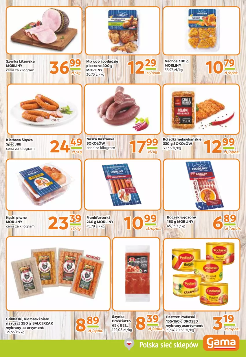 Gazetka promocyjna Gama - Gazetka Gama - ważna 09.05 do 21.05.2024 - strona 3 - produkty: Bell, Boczek, Frankfurterki, Gra, Grill, Kasza, Kaszanka, Kęski piwne, Kiełbasa, Kiełbasa śląska, Kiełbaski białe, Morliny, Pasztet, Piec, Podlaski, Prosciutto, Sok, Sokołów, Szynka