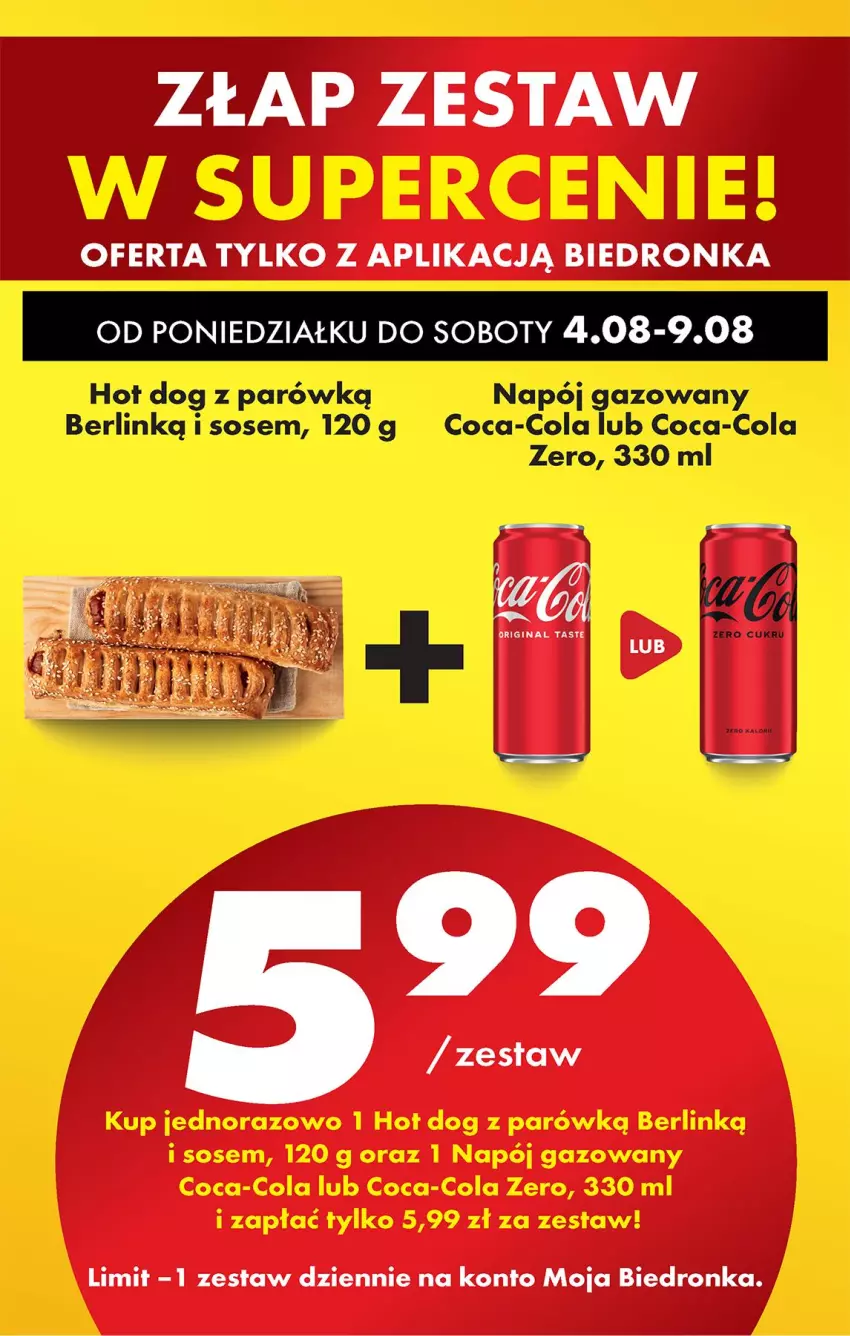 Gazetka promocyjna Biedronka - Od Poniedziałku - ważna 04.08 do 09.08.2025 - strona 19 - produkty: Coca-Cola, Gin, Hot dog, Napój, Napój gazowany, Sos