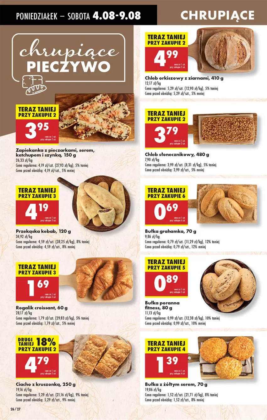 Gazetka promocyjna Biedronka - Od Poniedziałku - ważna 04.08 do 09.08.2025 - strona 36 - produkty: Bułka, Bułka grahamka, Chleb, Croissant, Fa, Gra, Kasza, Kebab, Ketchup, Piec, Pieczarka, Por, Rogal, Ser, Tera, Zapiekanka