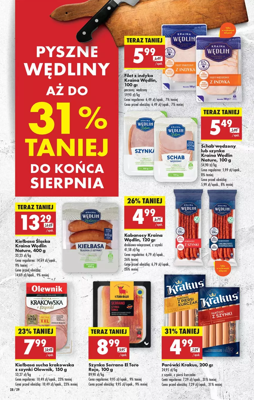 Gazetka promocyjna Biedronka - Od Poniedziałku - ważna 04.08 do 09.08.2025 - strona 40 - produkty: Kabanos, Kiełbasa, Krakus, Kurczak, Olewnik, Parówki, Ser, Szynka, Tera, Wazon