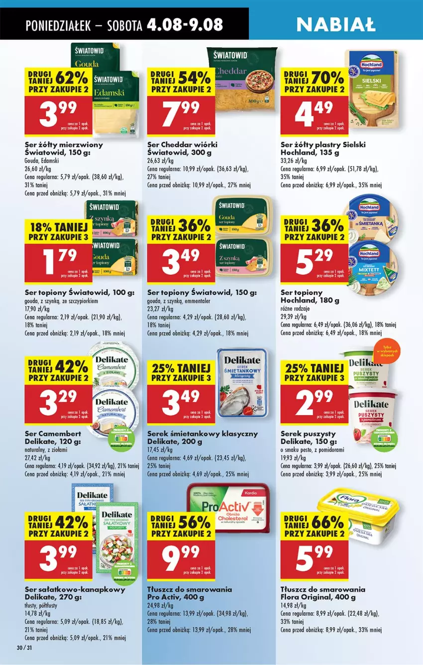 Gazetka promocyjna Biedronka - Od Poniedziałku - ważna 04.08 do 09.08.2025 - strona 42 - produkty: Camembert, Cheddar, Edam, Emmental, Fa, Flora, Gin, Gouda, Hochland, Leon, Pesto, Sałat, Ser, Ser sałatkowo-kanapkowy, Ser topiony, Serek, Serek puszysty, Top