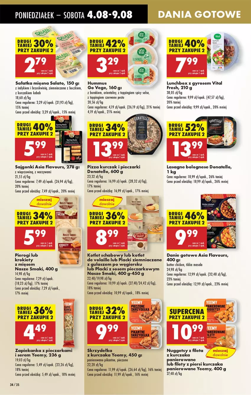 Gazetka promocyjna Biedronka - Od Poniedziałku - ważna 04.08 do 09.08.2025 - strona 46 - produkty: Buraki, Danie gotowe, Gyros, Hummus, Kebab, Kotlet, Krokiety, Kurczak, Lack, Lasagne, Lasagne bolognese, Mus, Pesto, Piec, Pieczarka, Pierogi, Pizza, Sajgonki, Sałat, Sałatka, Salsa, Ser, Skrzydełka z kurczaka, Sos, Top, Warzywa, Zapiekanka
