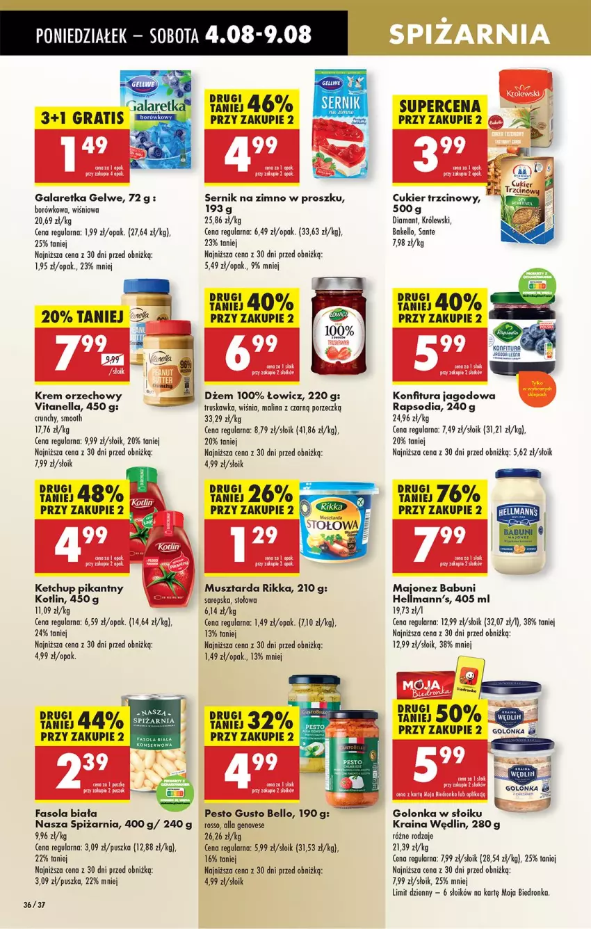 Gazetka promocyjna Biedronka - Od Poniedziałku - ważna 04.08 do 09.08.2025 - strona 48 - produkty: Babuni, Bell, Cukier, Cukier trzcinowy, Diamant, Dżem, Fa, Fasola, Gala, Galaretka, Gra, Ketchup, Konfitura, Kotlin, Krem orzechowy, Królewski, Majonez, Mus, Musztarda, Pesto, Por, Sante, Ser